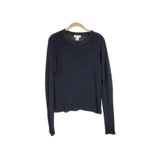 Ann Taylor Vintage Y2K Long Sleeve Top Black Textured Open Knit Sheer Size Small